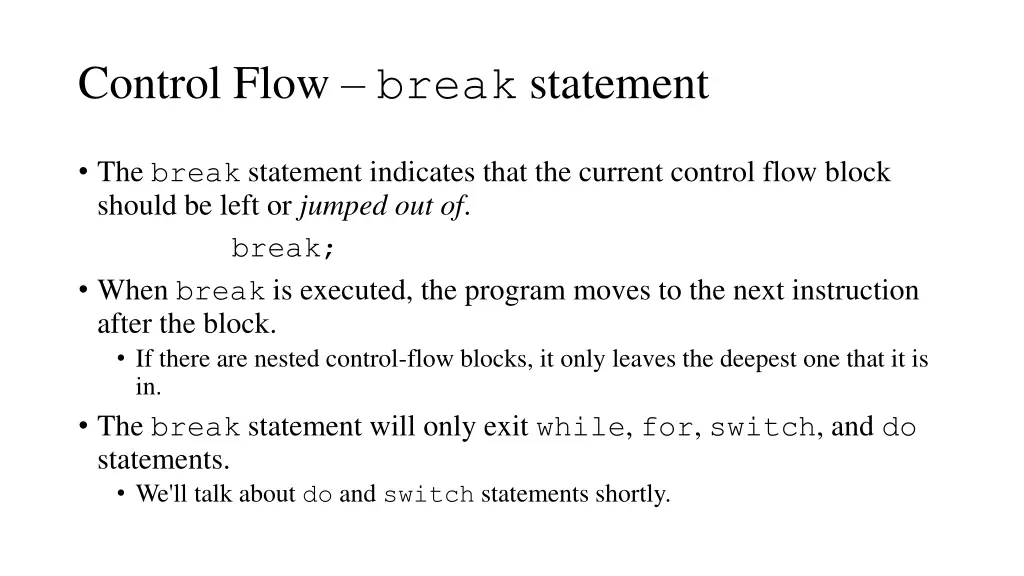 control flow break statement