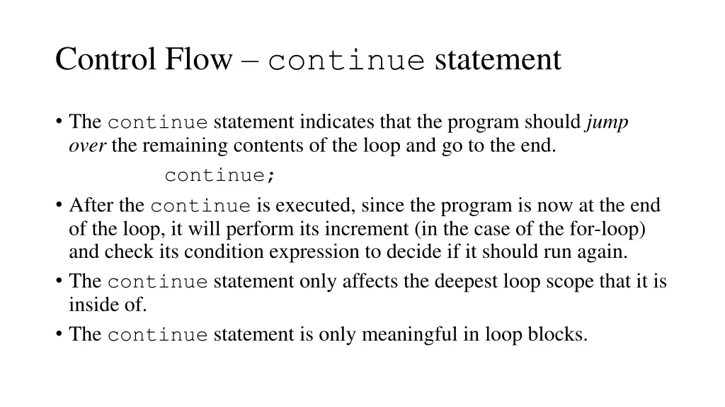 control flow continue statement