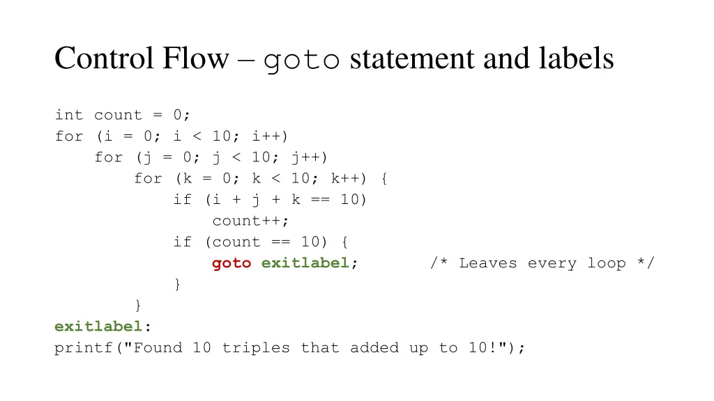 control flow goto statement and labels 1