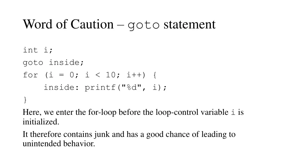 word of caution goto statement 1