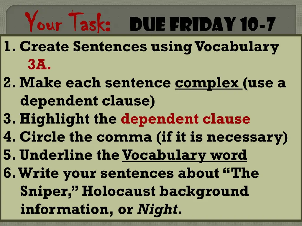 your task your task