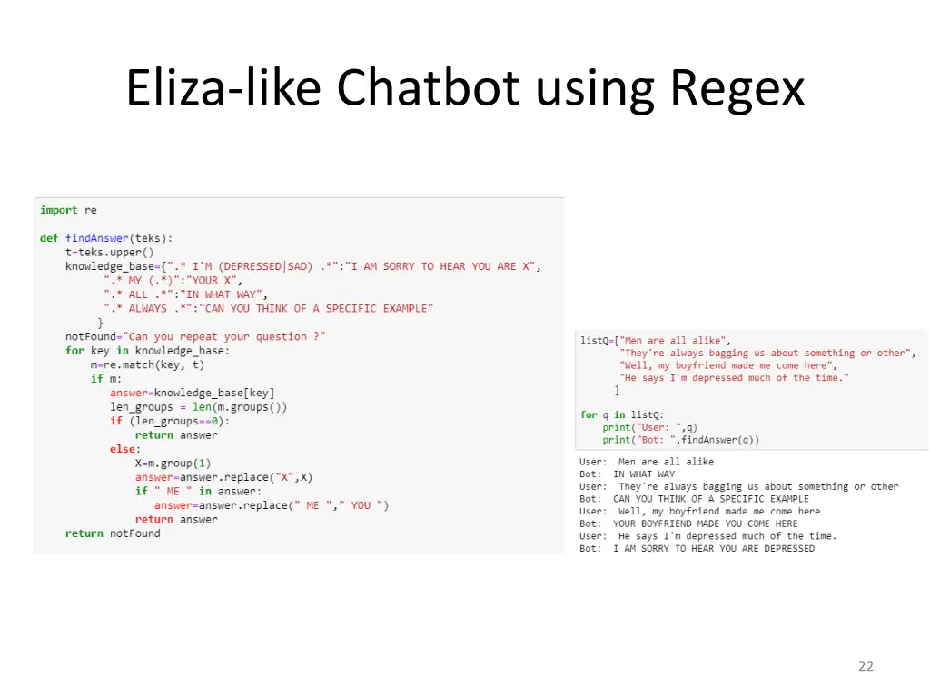 eliza like chatbot using regex