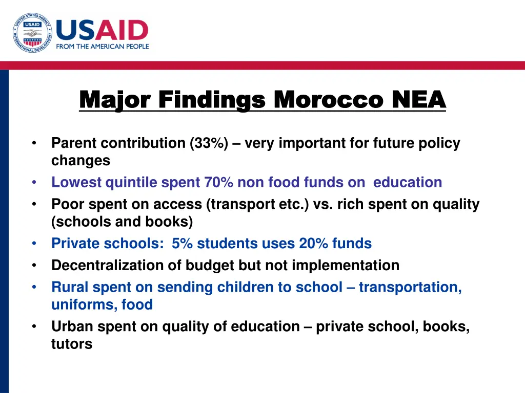 major findings morocco nea major findings morocco