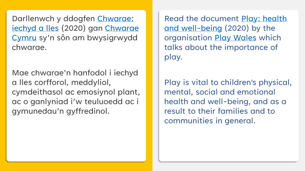 darllenwch y ddogfen chwarae iechyd a lles 2020