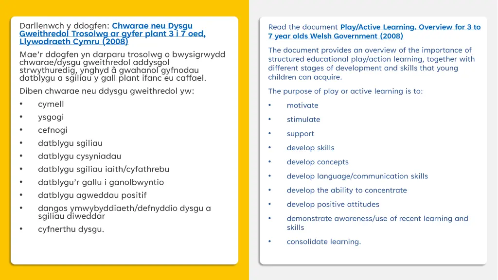 darllenwch y ddogfen chwarae neu dysgu
