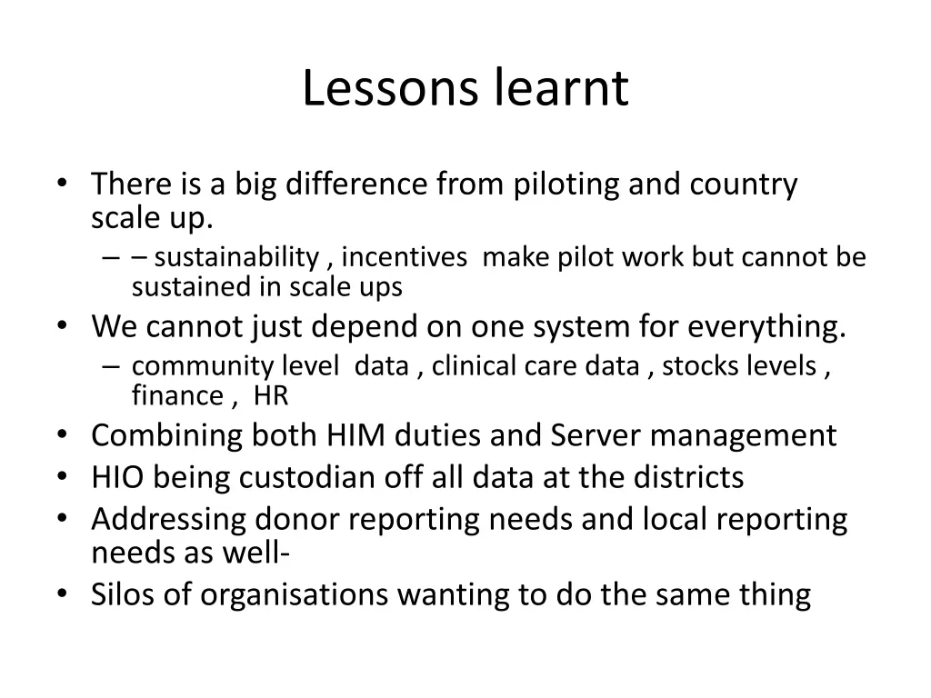 lessons learnt