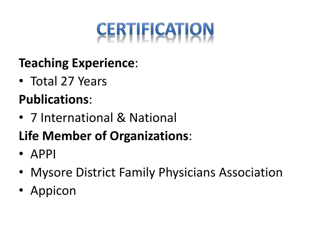teaching experience total 27 years publications