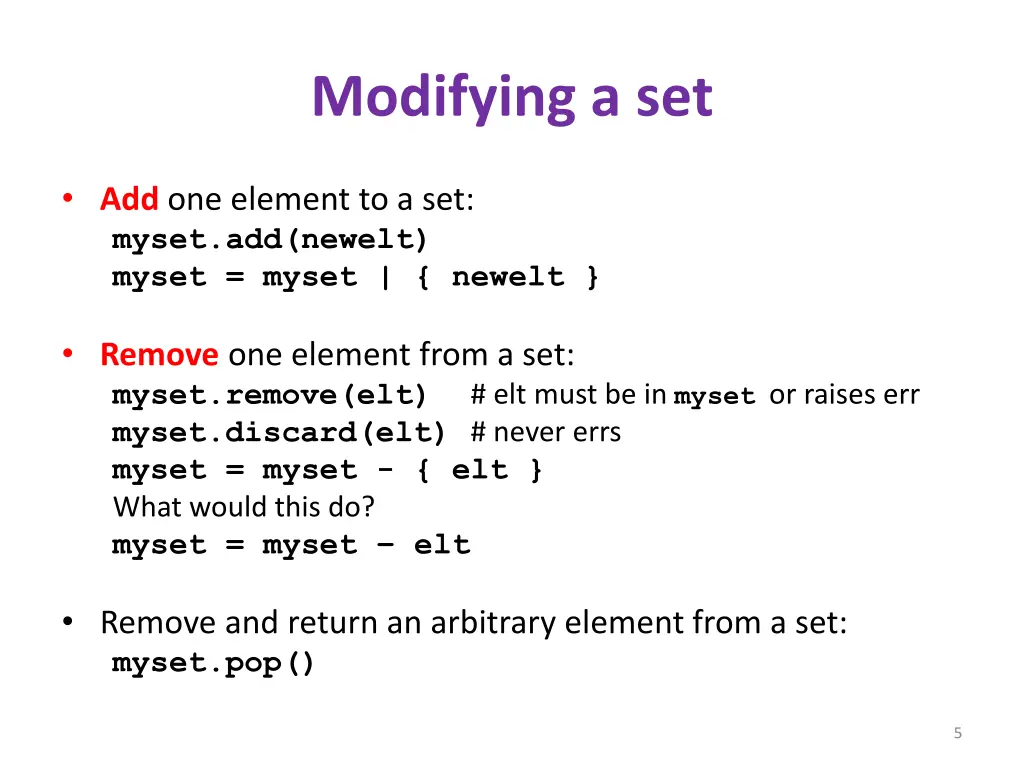 modifying a set
