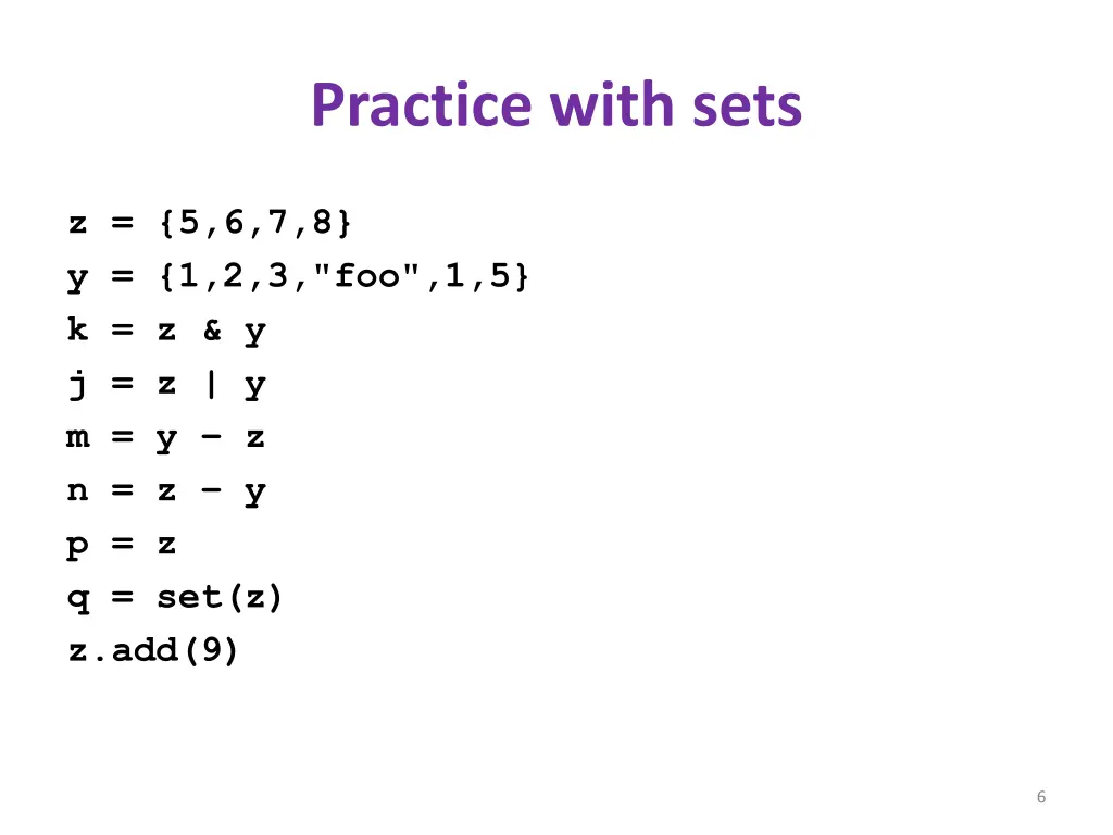 practice with sets