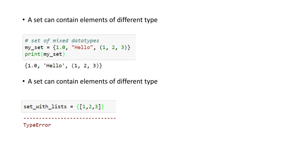a set can contain elements of different type