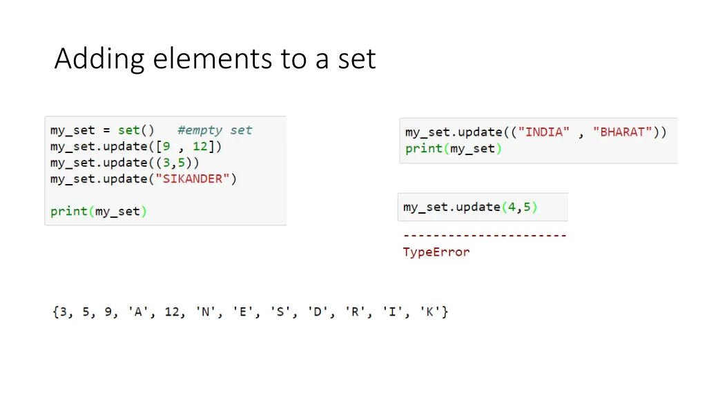 adding elements to a set