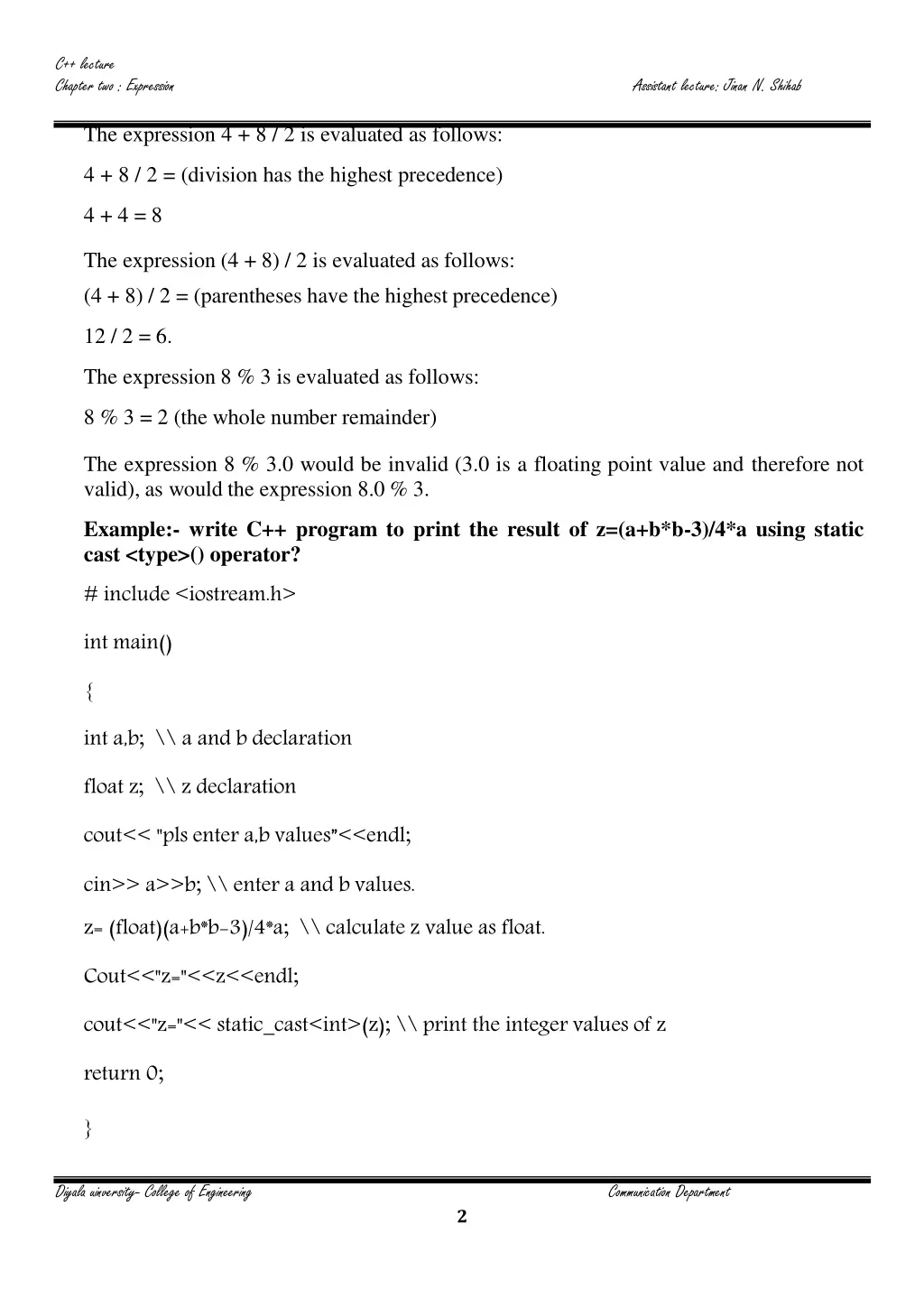 c lecture chapter two expression 1