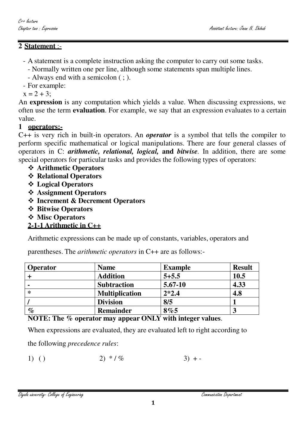 c lecture chapter two expression