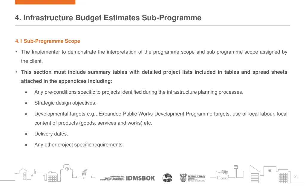 4 infrastructure budget estimates sub programme