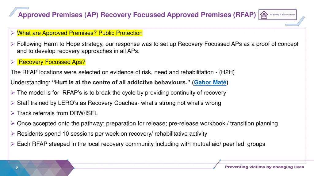 approved premises ap recovery focussed approved