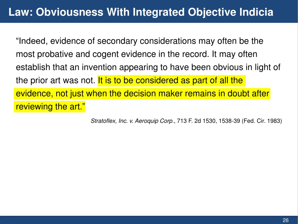 law obviousness with integrated objective indicia 1