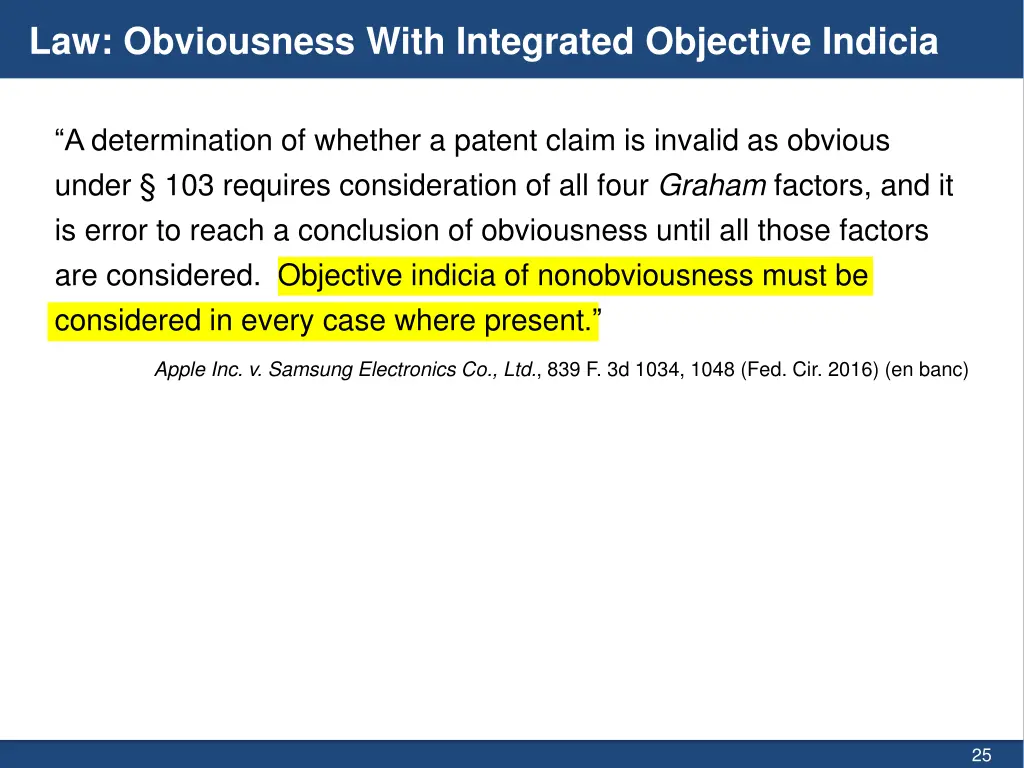 law obviousness with integrated objective indicia