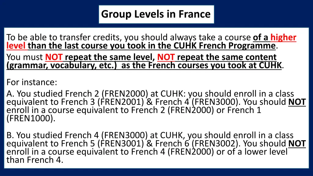 group levels in france