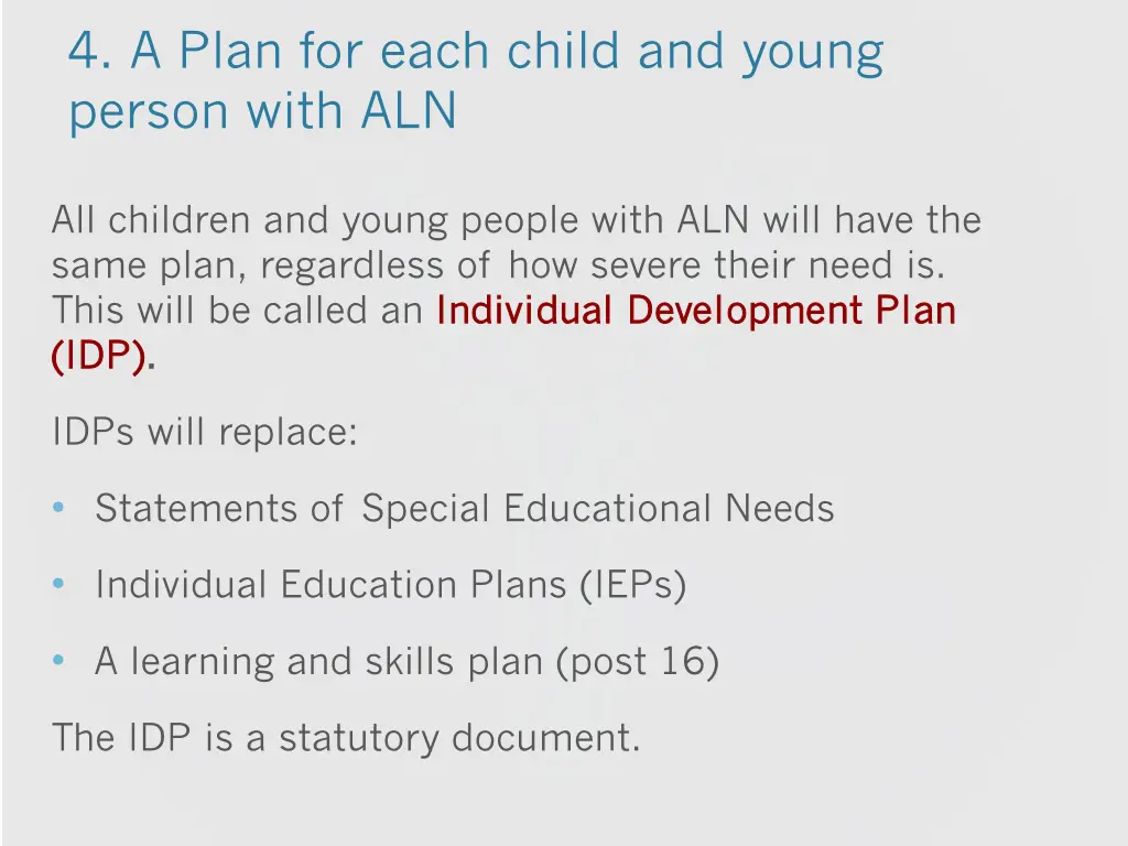 4 a plan for each child and young person with aln