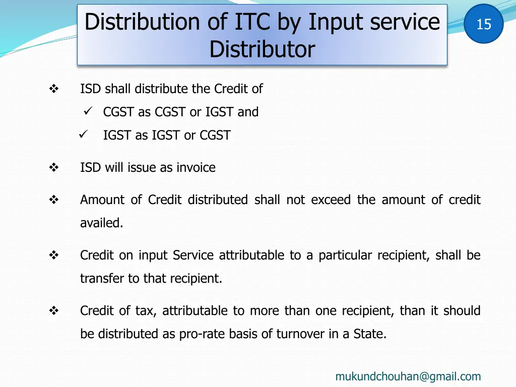 distribution of itc by input service distributor
