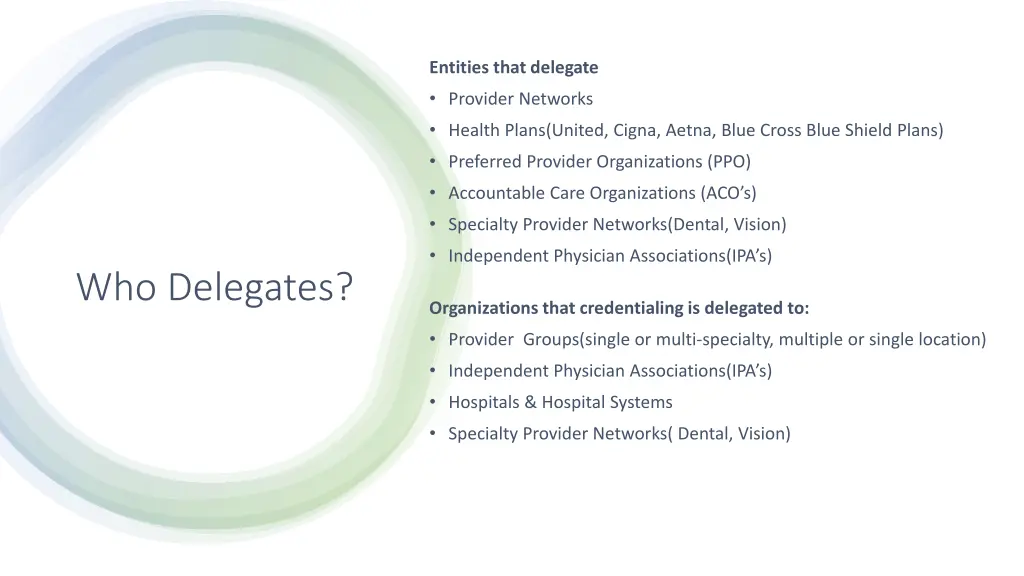 entities that delegate provider networks health