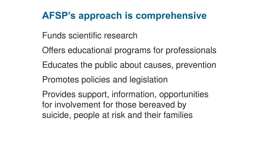 afsp s approach is comprehensive