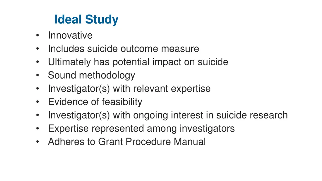 ideal study innovative includes suicide outcome