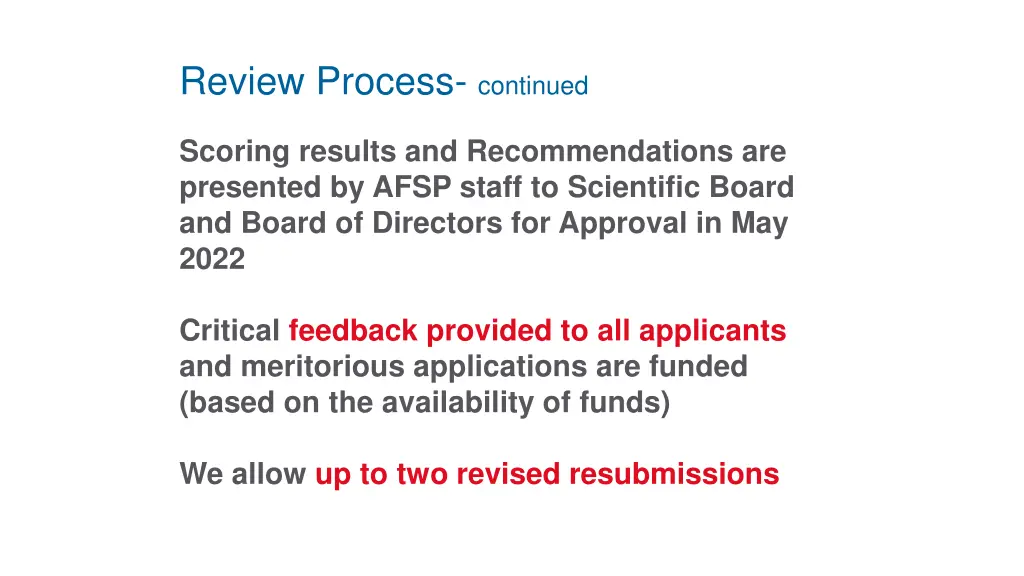 review process continued