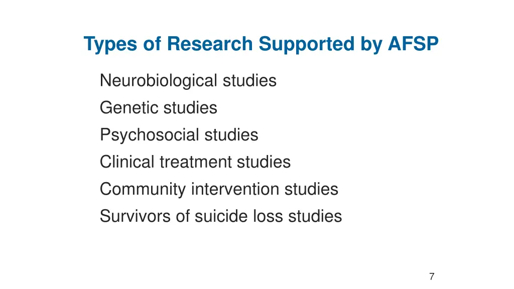 types of research supported by afsp
