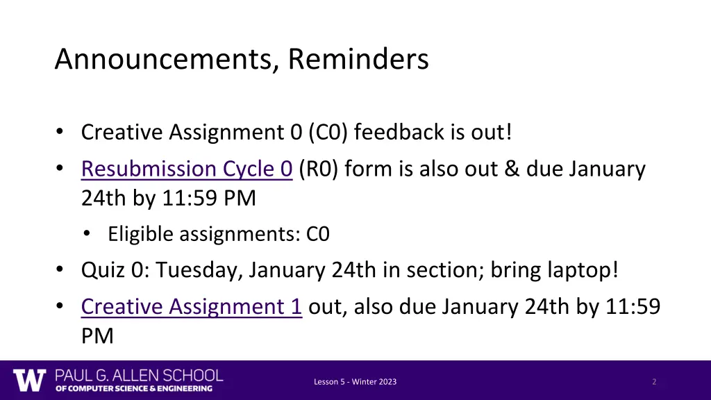 announcements reminders