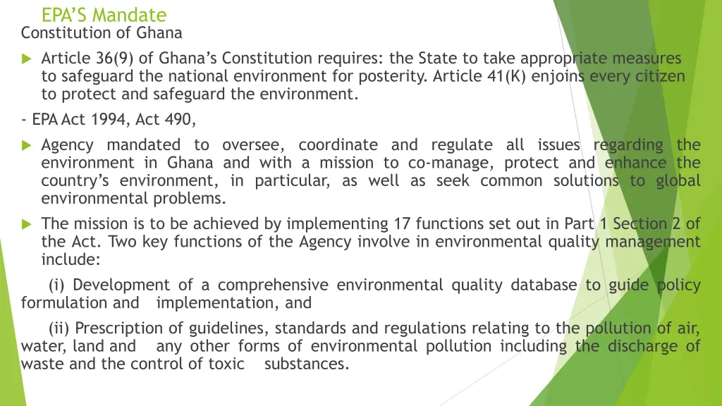 epa s mandate constitution of ghana article