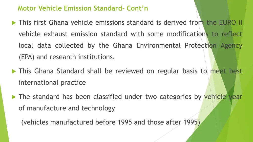 motor vehicle emission standard cont n