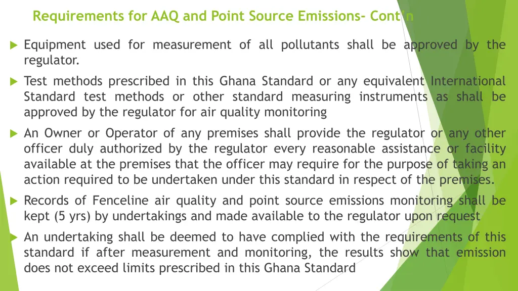 requirements for aaq and point source emissions