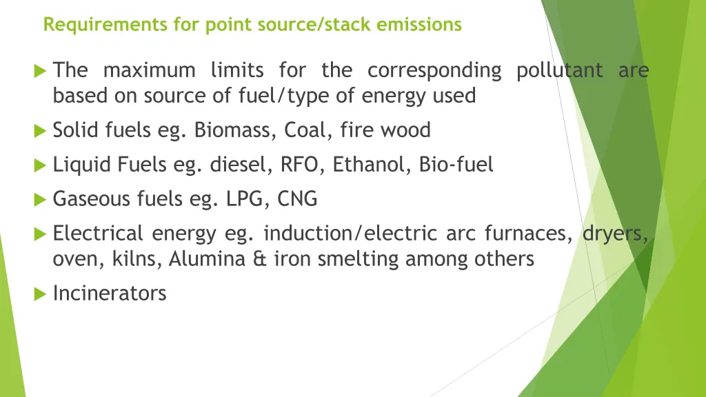 requirements for point source stack emissions