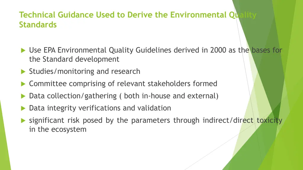 technical guidance used to derive