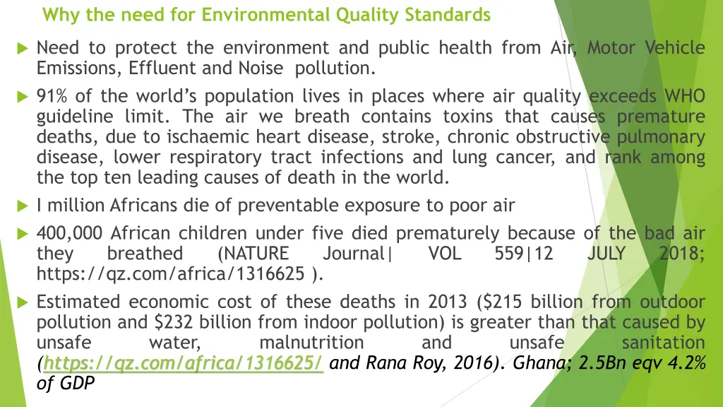 why the need for environmental quality standards