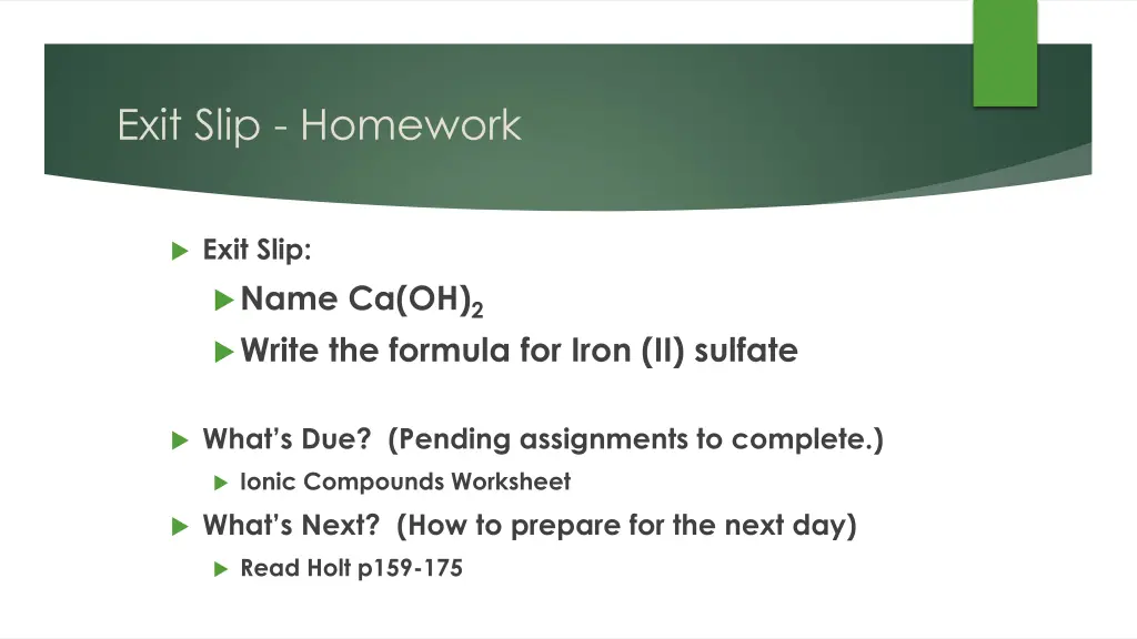 exit slip homework