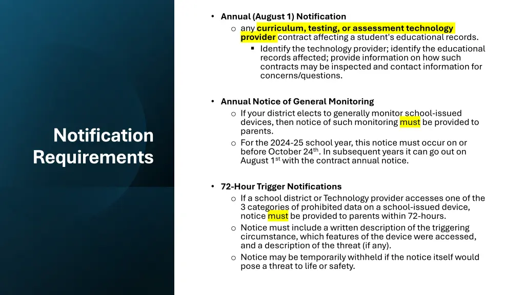 annual august 1 notification o any curriculum