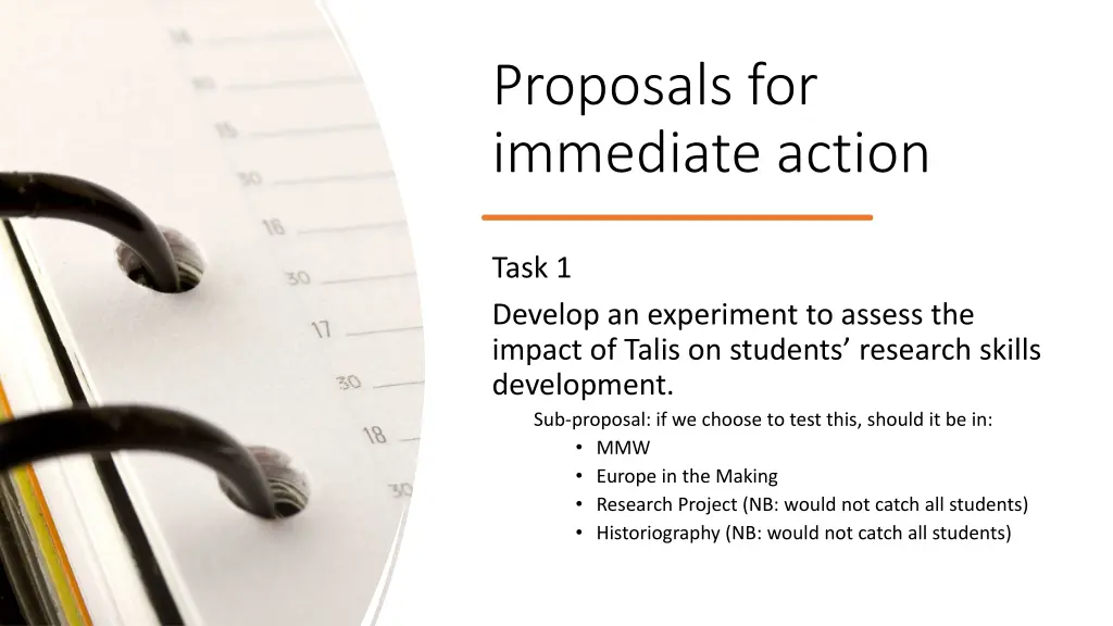 proposals for immediate action