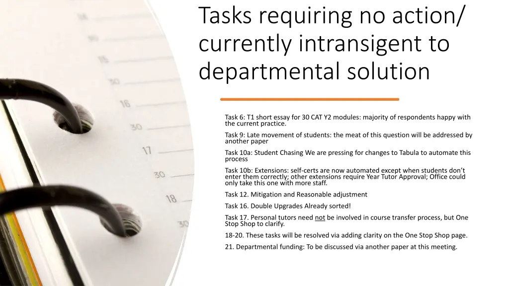 tasks requiring no action currently intransigent
