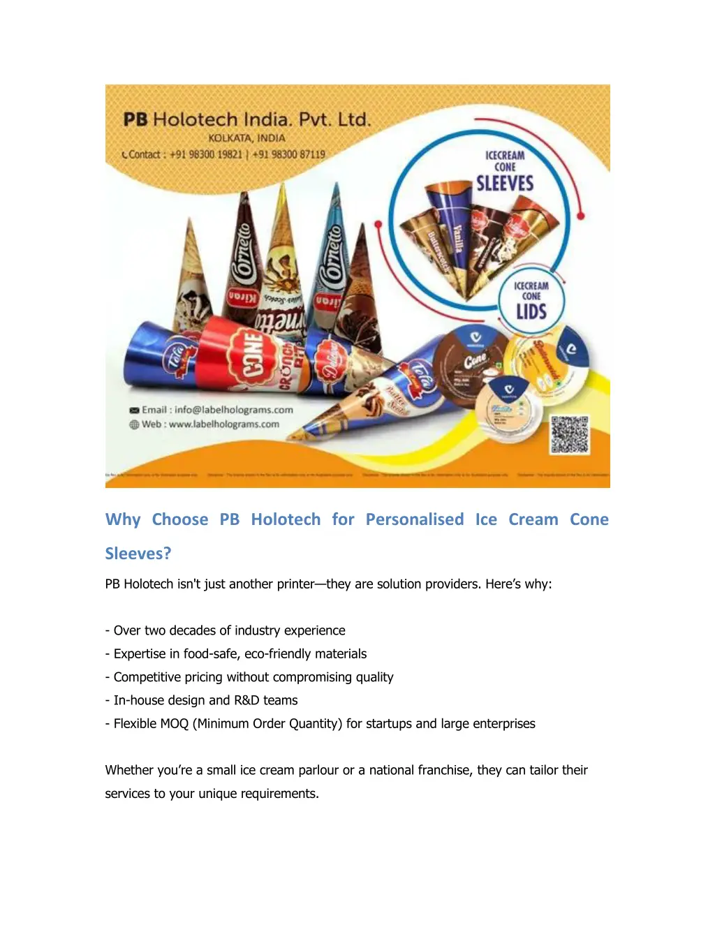 why choose pb holotech for personalised ice cream