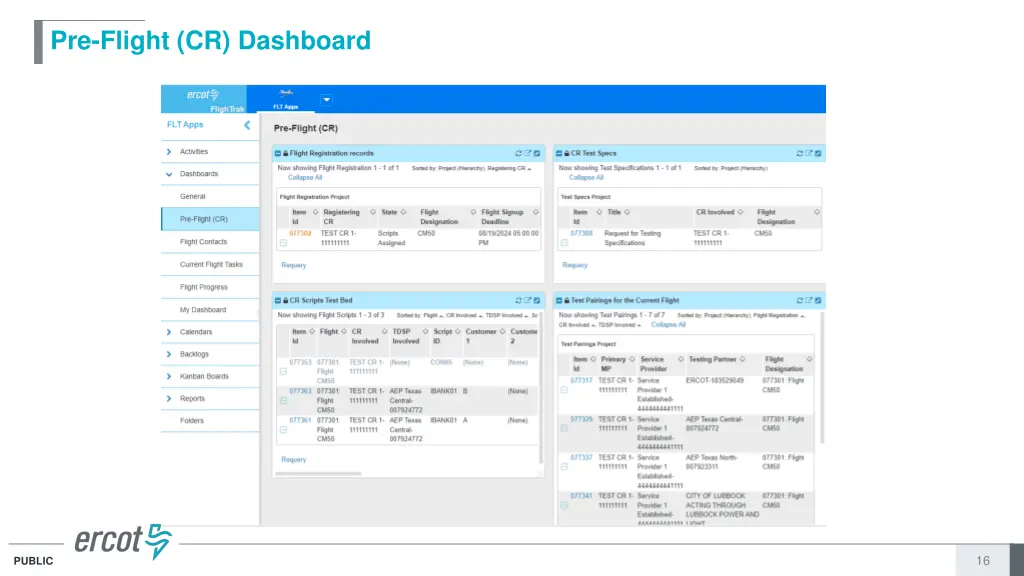 pre flight cr dashboard