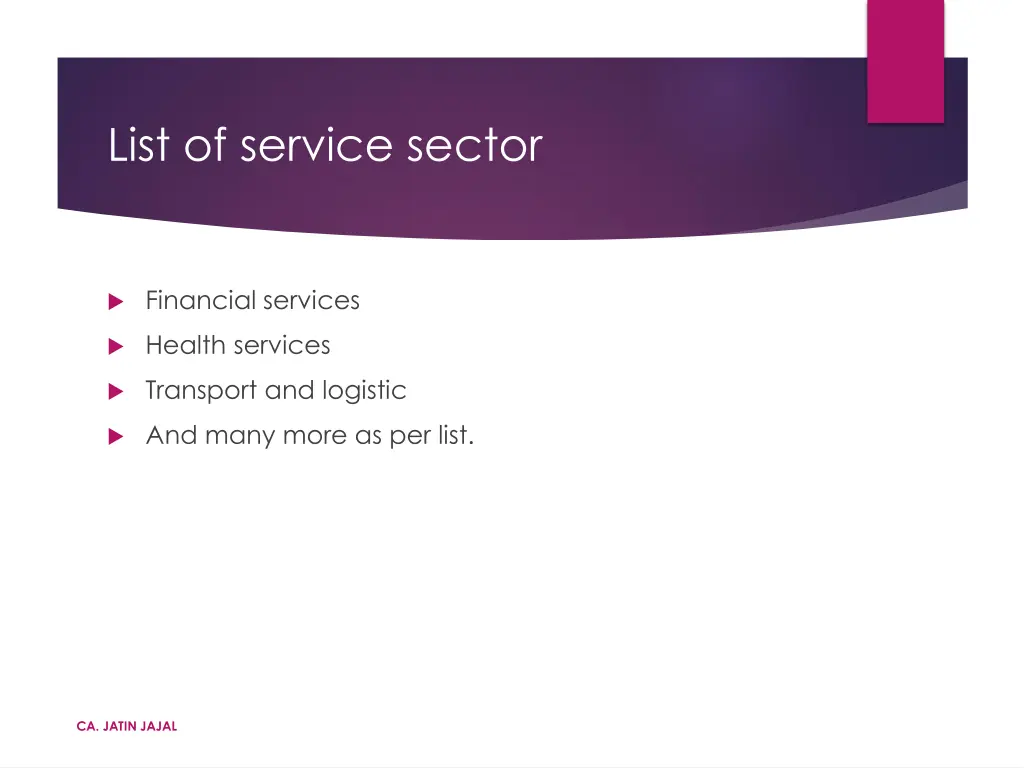list of service sector