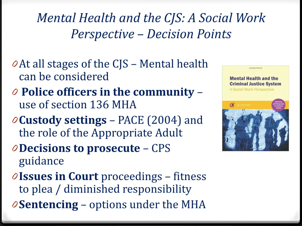 mental health and the cjs a social work