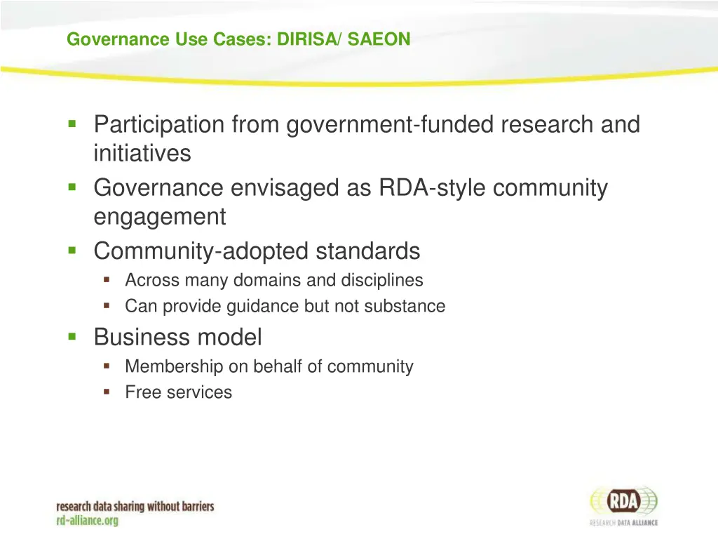 governance use cases dirisa saeon