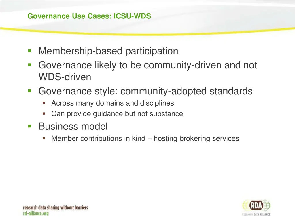 governance use cases icsu wds