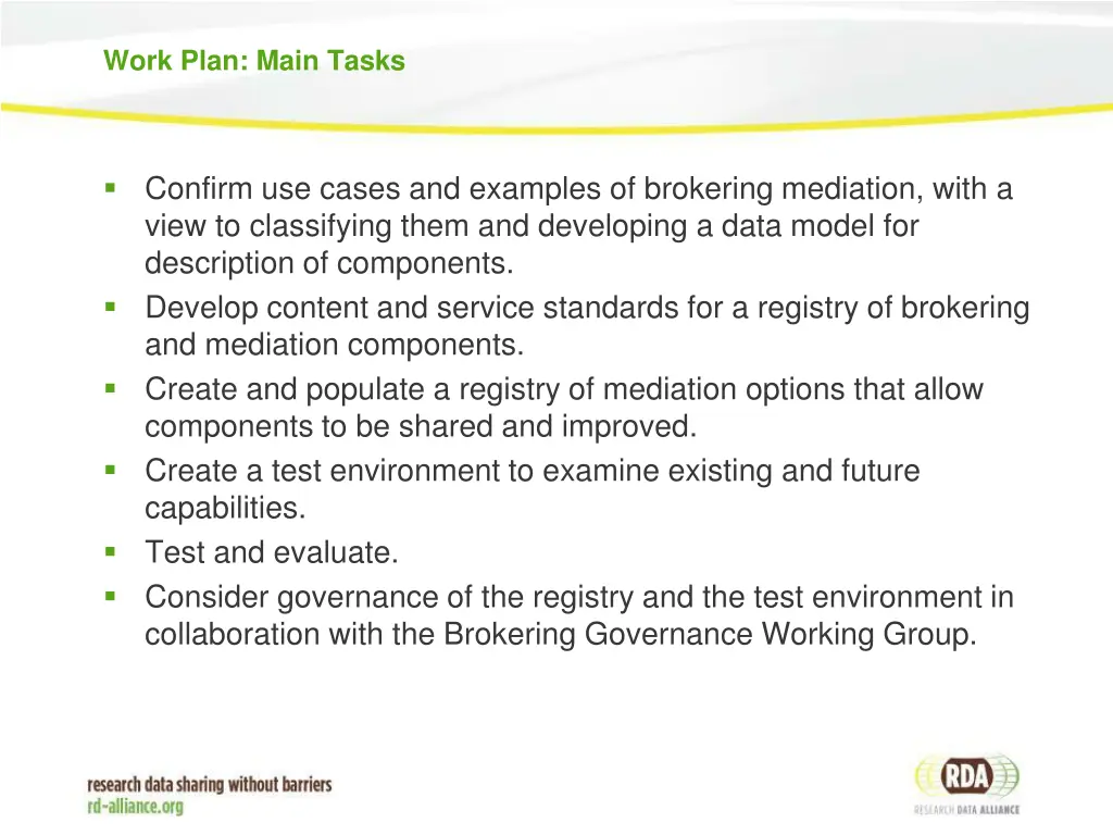 work plan main tasks