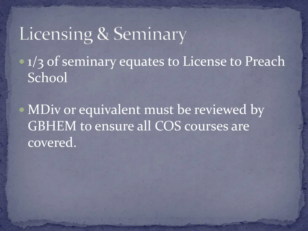 licensing seminary