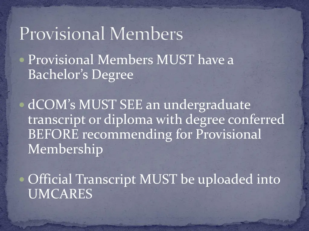 provisional members 1