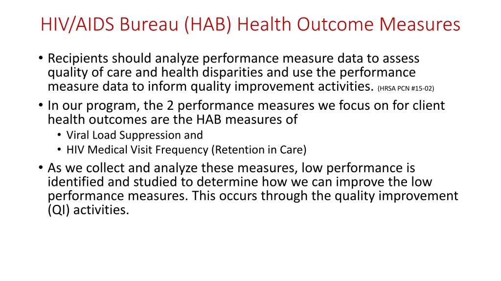 hiv aids bureau hab health outcome measures